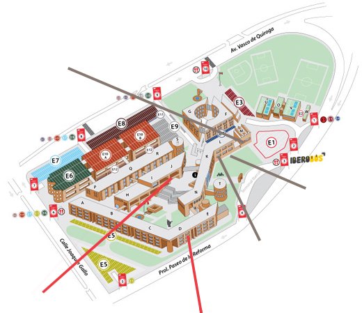 Mapa de la Universidad Iberoamericana que señala dónde se encuentran ubicados los laboratorios de cómputo académico.